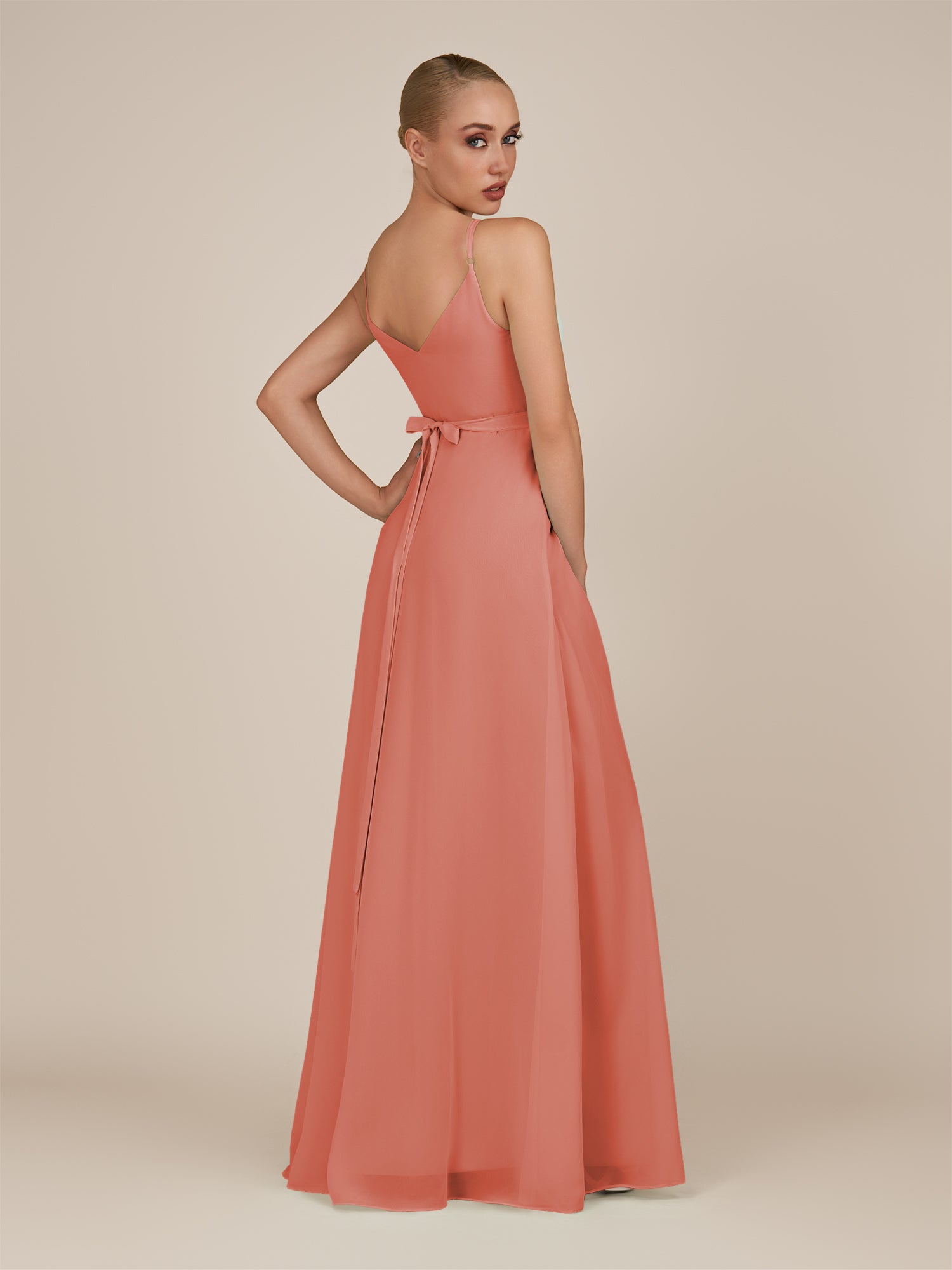 KissDress-Glenys Wild Rose A Line V Neck Long Bridesmaid Dress with Slit