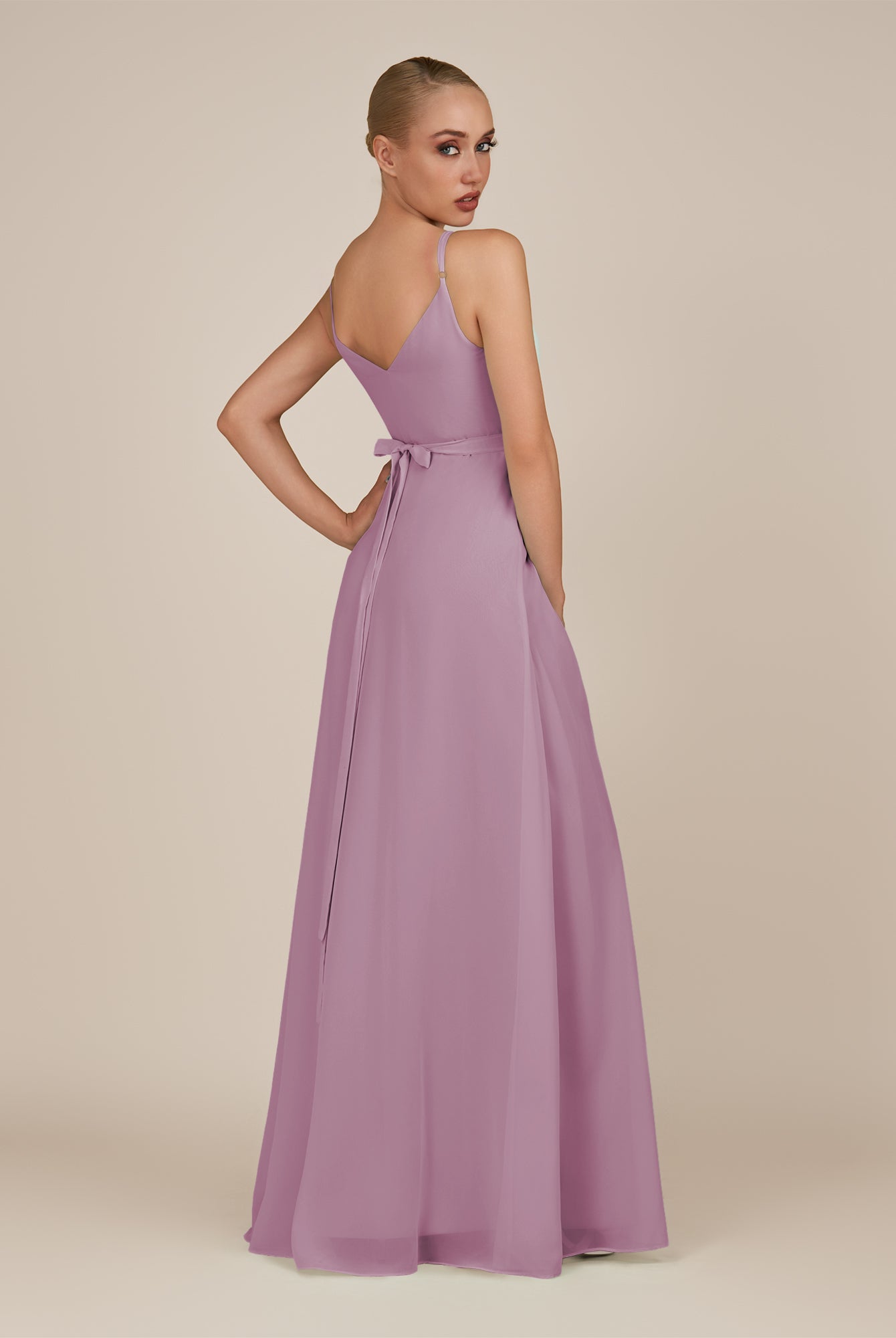 KissDress-Glenys Wisteria A Line V Neck Long Bridesmaid Dress with Slit