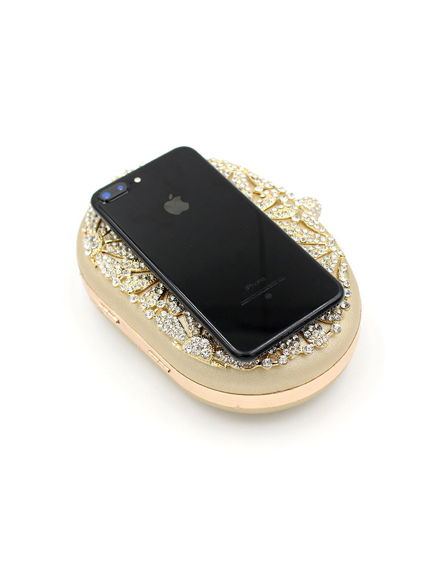 Gold Closure Beaded Clutch Bag