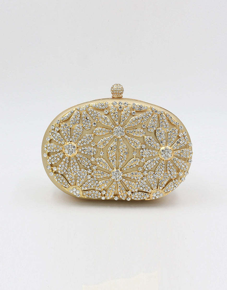 Gold Closure Beaded Clutch Bag