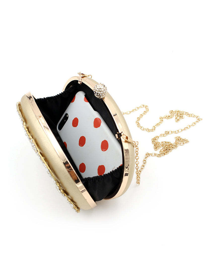 Gold Closure Beaded Clutch Bag