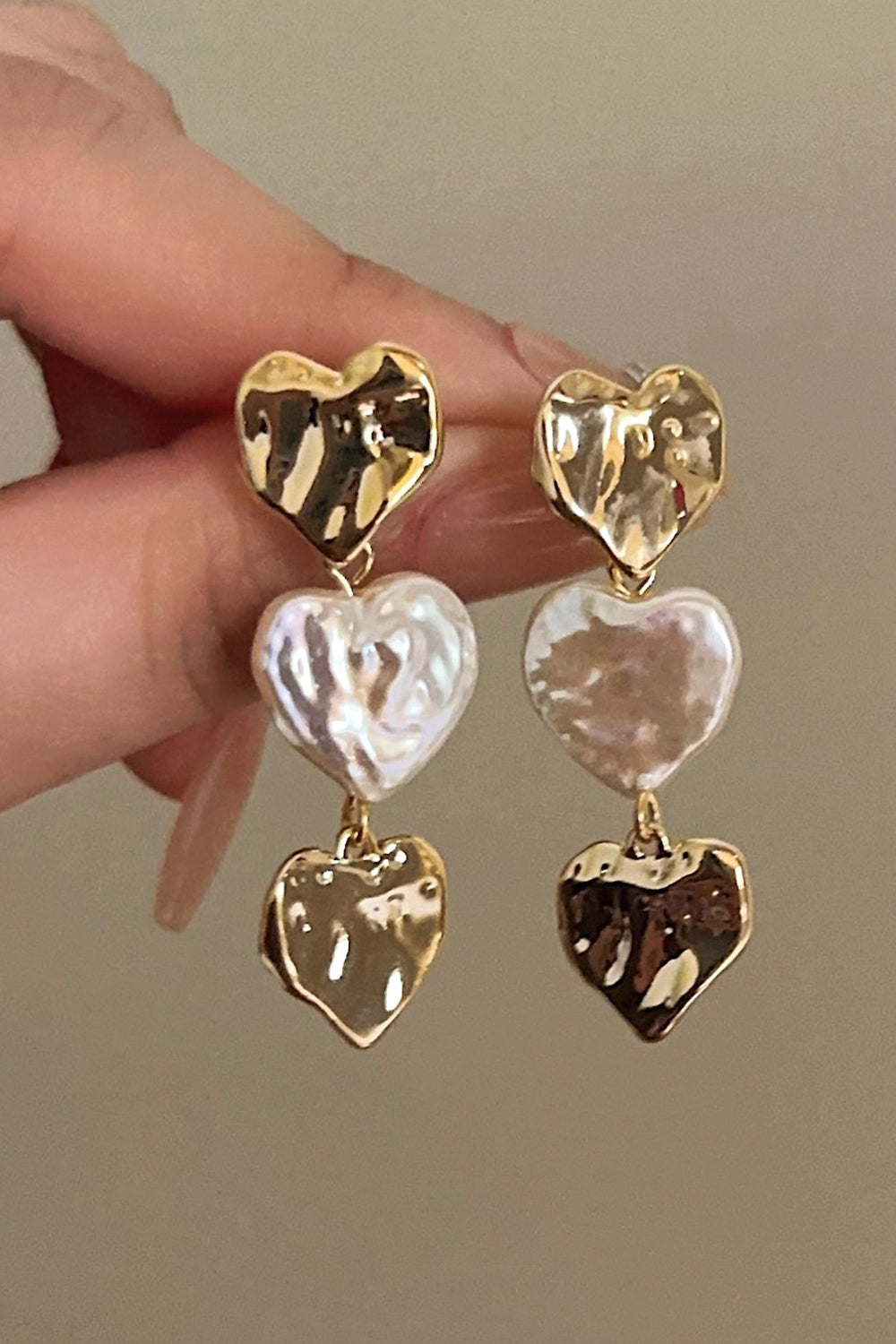 Gold Heart Shape Pearl Earrings