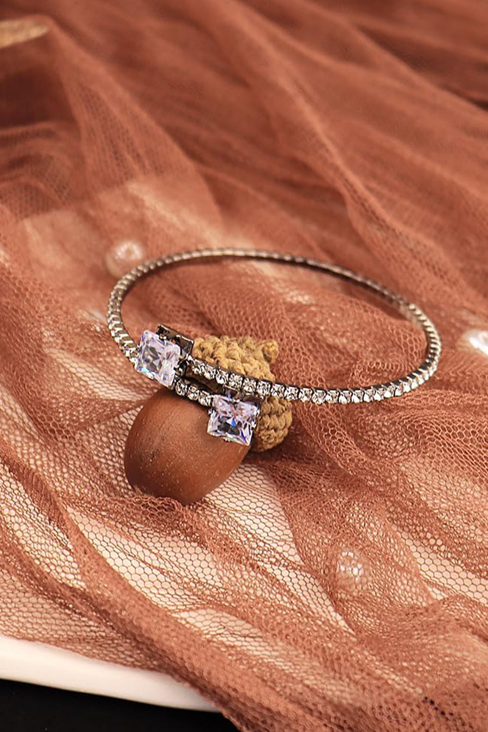 Gold Open Cuff Tennis Bracelets with Rhinestone