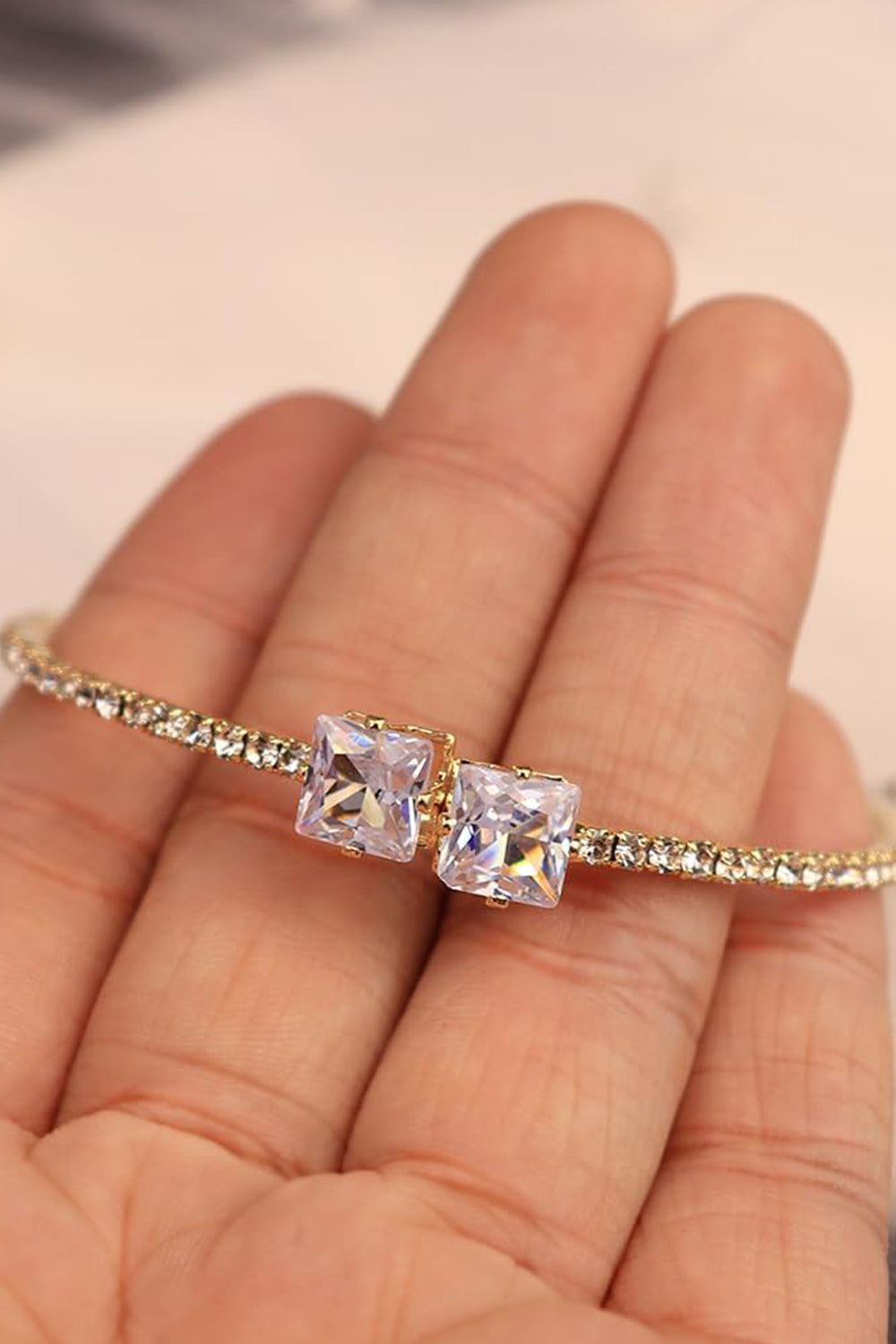 Gold Open Cuff Tennis Bracelets with Rhinestone