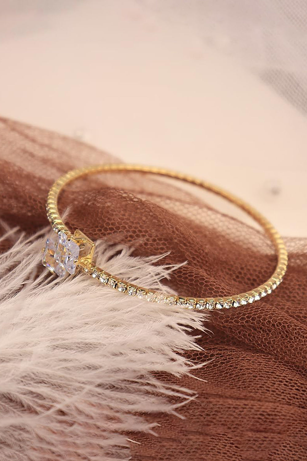 Gold Open Cuff Tennis Bracelets with Rhinestone