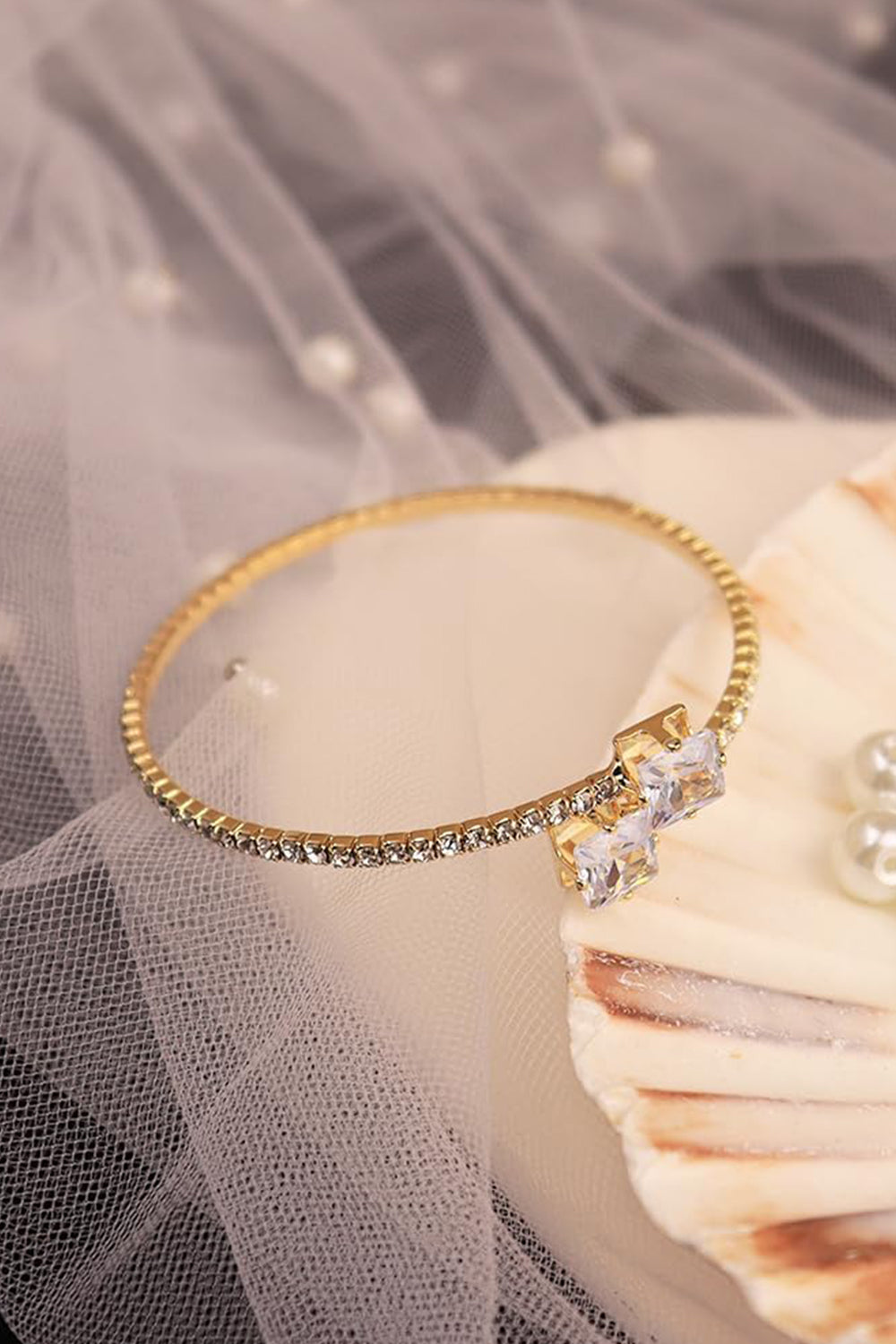 Gold Open Cuff Tennis Bracelets with Rhinestone