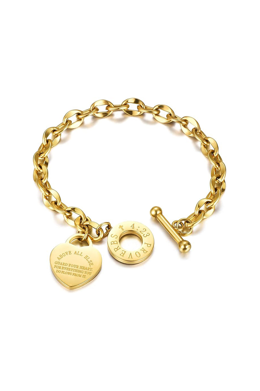 Gold Stainless Love Pendant Link Adjustable Chain Bracelets with Heart