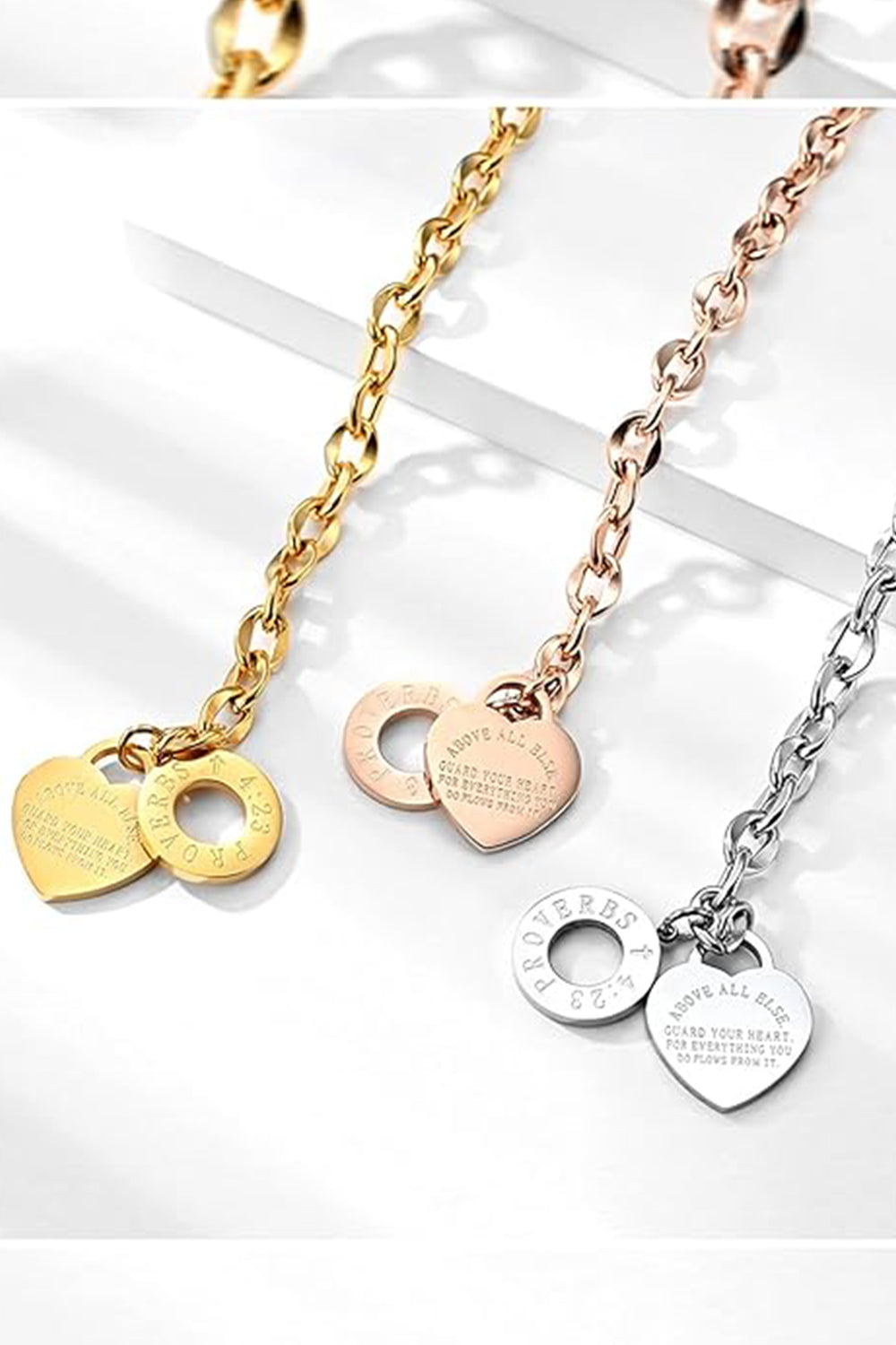 Gold Stainless Love Pendant Link Adjustable Chain Bracelets with Heart