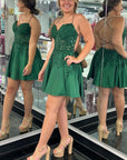 Green Appliques Sweetheart Lace-Up A-Line Short Party Dress
