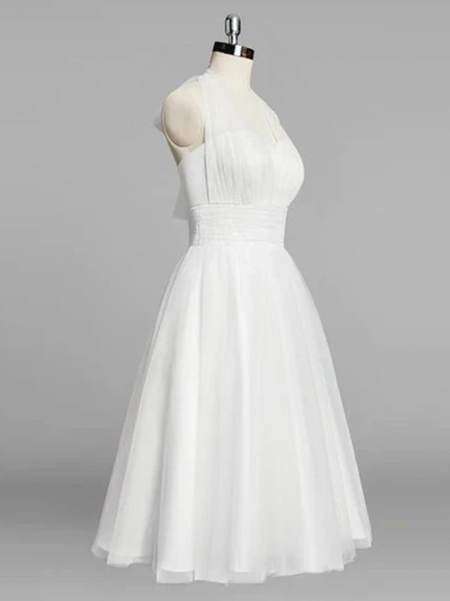 KissDress-Halter A-Line Short Tulle Wedding Dress With Ruching