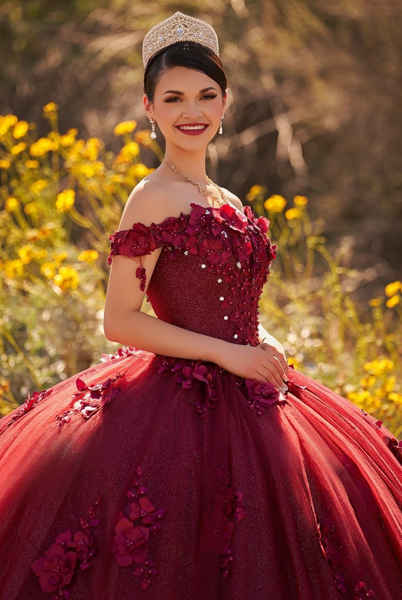 Illa | Ball Gown Organza Sweetheart Burgundy Quinceanera Dress - KissProm