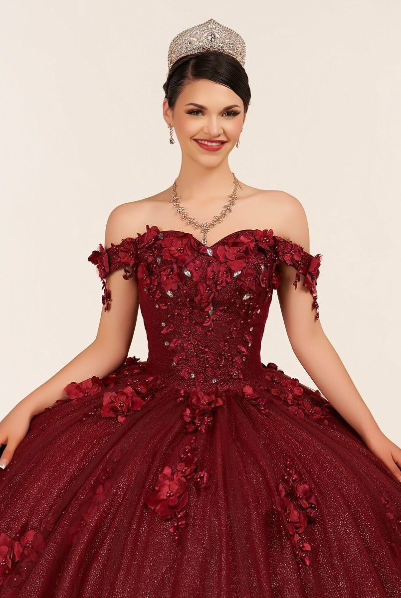 Illa | Ball Gown Organza Sweetheart Burgundy Quinceanera Dress - KissProm