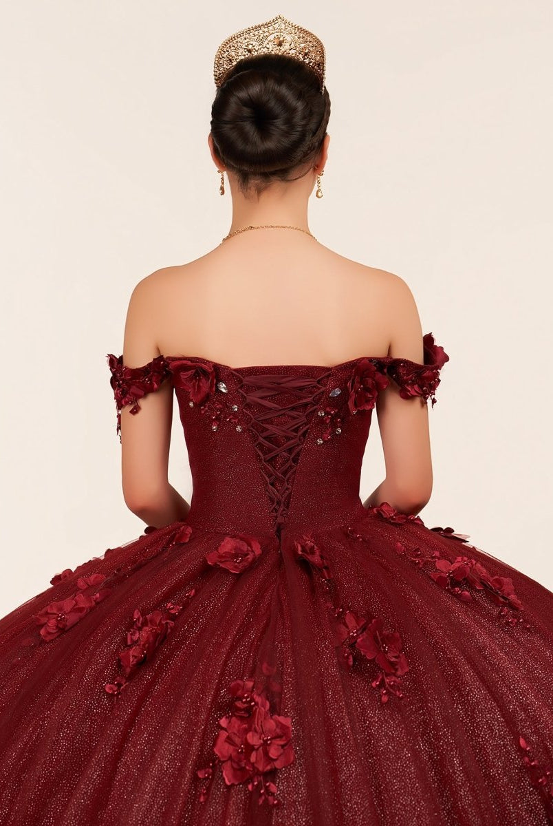 Illa | Ball Gown Organza Sweetheart Burgundy Quinceanera Dress - KissProm