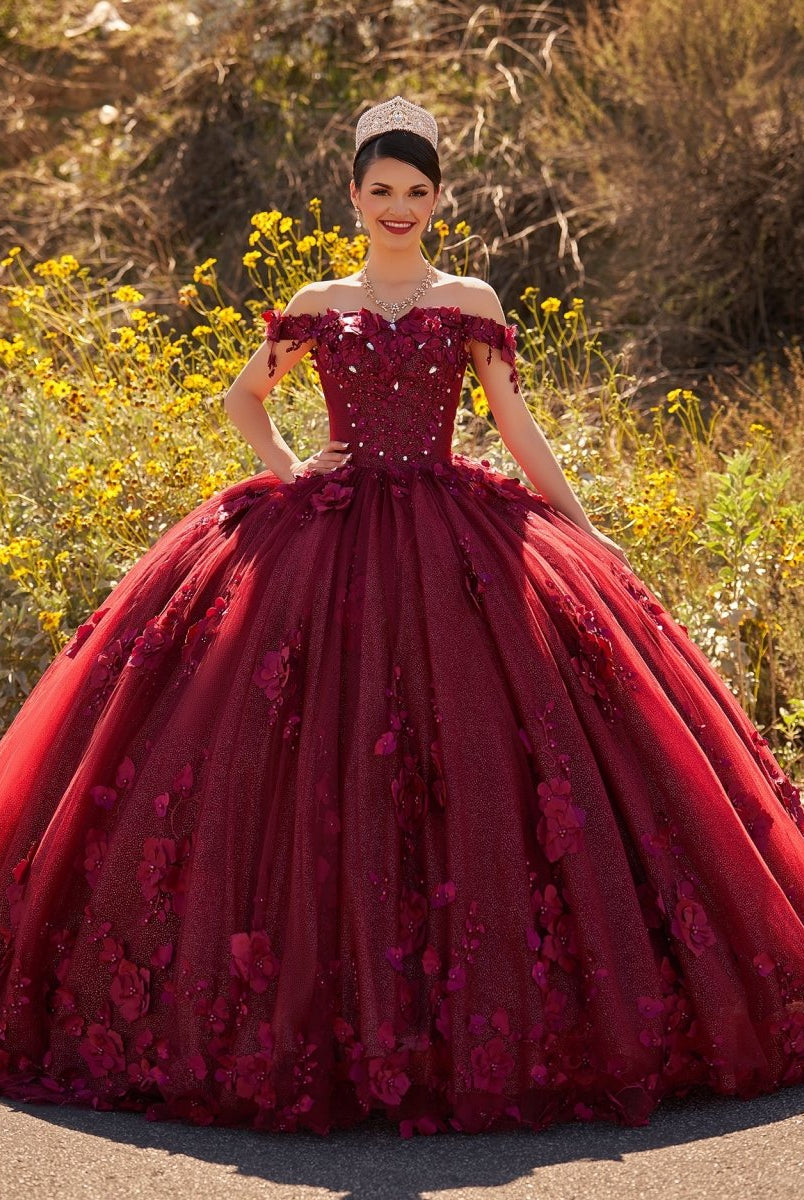 Illa | Ball Gown Organza Sweetheart Burgundy Quinceanera Dress - KissProm