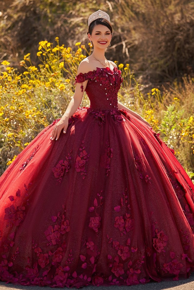 Illa | Ball Gown Organza Sweetheart Burgundy Quinceanera Dress - KissProm