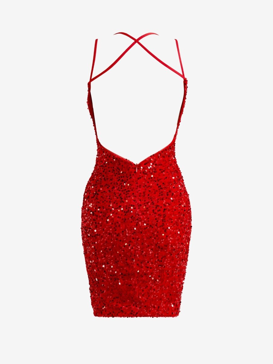 Heidi| Red Sheath Sequins Homecoming Dress with Slit - KissProm