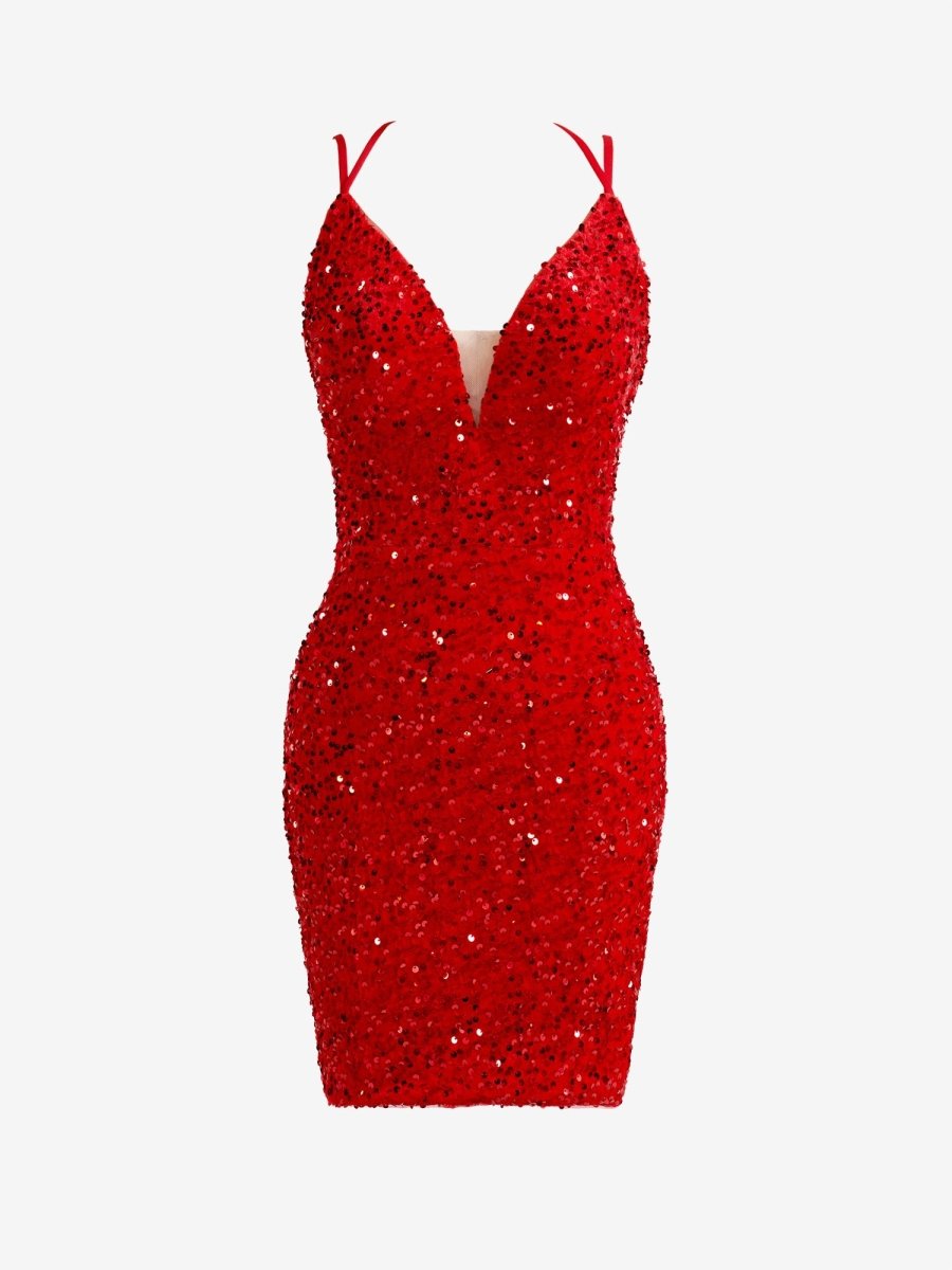 Heidi| Red Sheath Sequins Homecoming Dress with Slit - KissProm