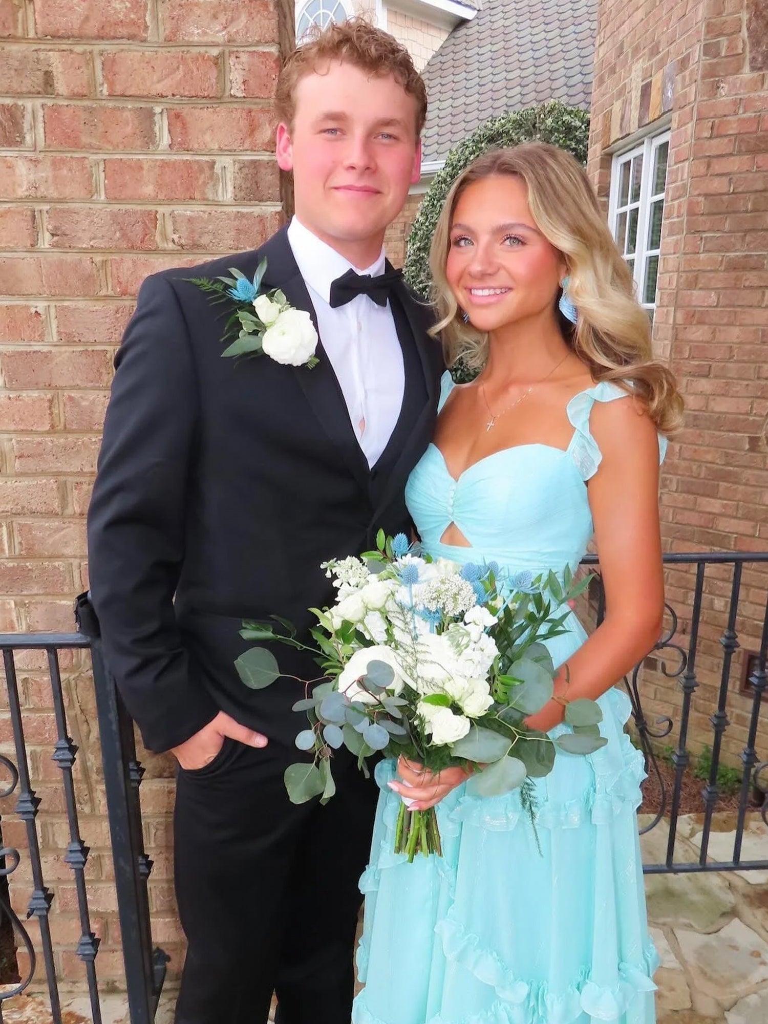 A-Line Straps Sky Blue Chiffon Ruffles Long Prom Dress
