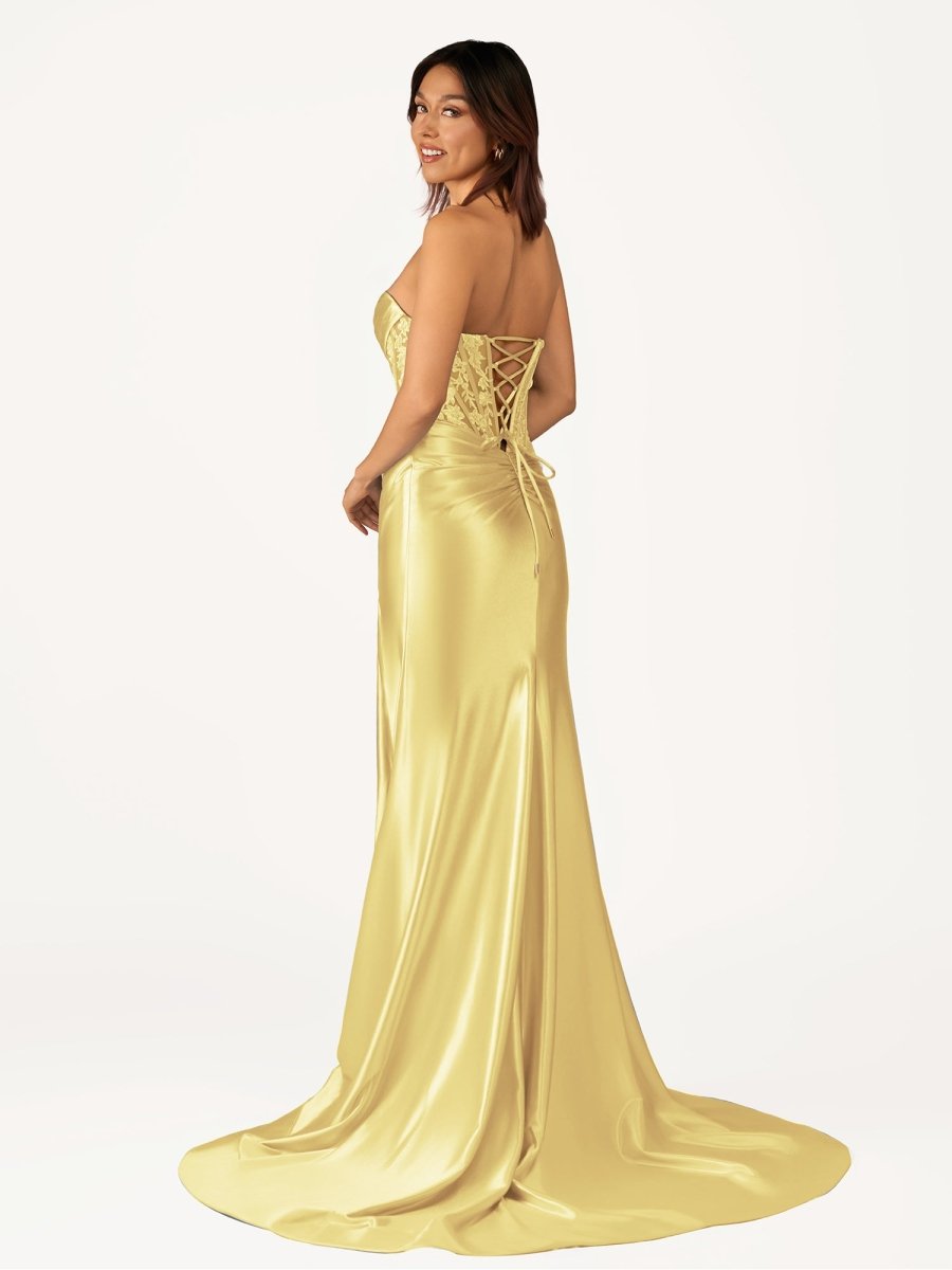 Idra | Emerald Green Beaded Strapless Applique Formal Dress with Slit - KissProm