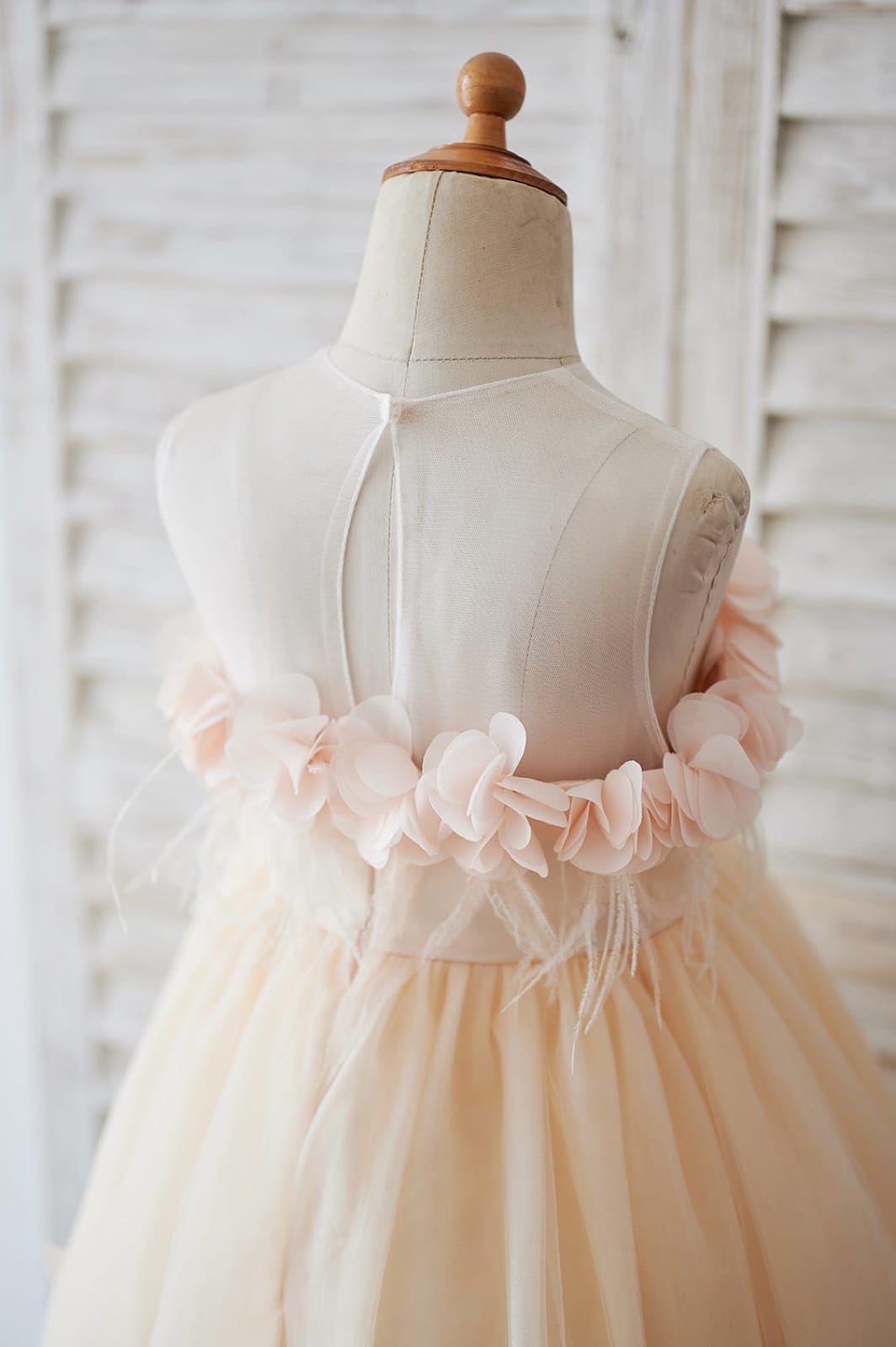 Illusion Tulle Feathers Flower Girl Dress