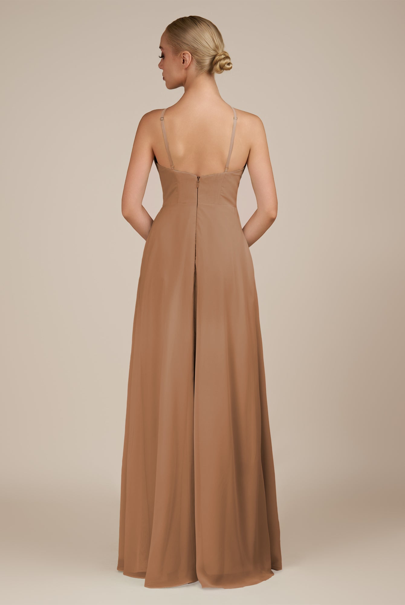 KissDress-Ione Bronzer A Line Chiffon Halter Neck Long Bridesmaid Dress with Slit