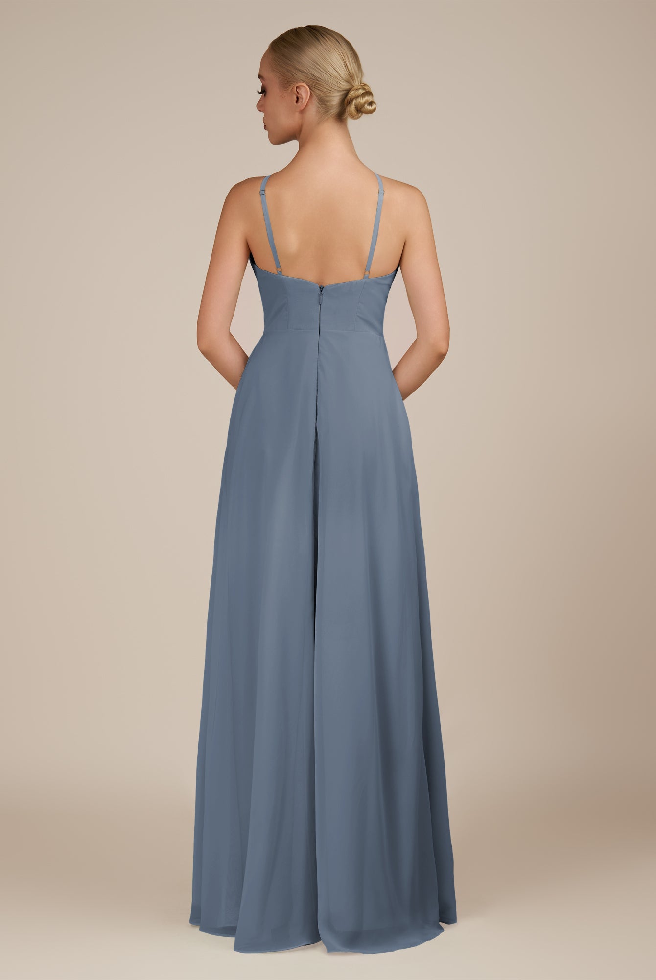 KissDress-Ione Neptune A Line Chiffon Halter Neck Long Bridesmaid Dress with Slit