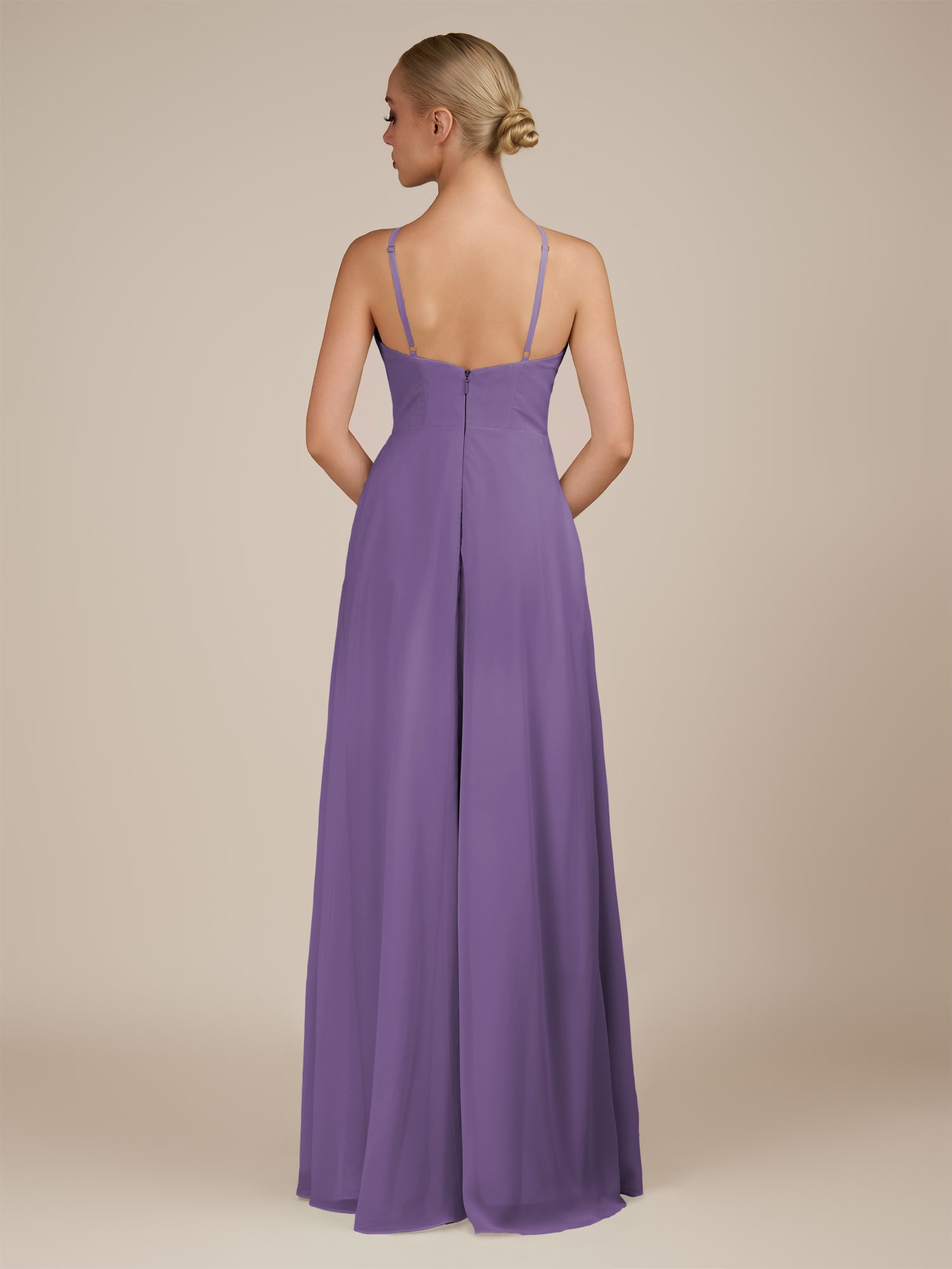 KissDress-Ione Tahiti A Line Chiffon Halter Neck Long Bridesmaid Dress with Slit