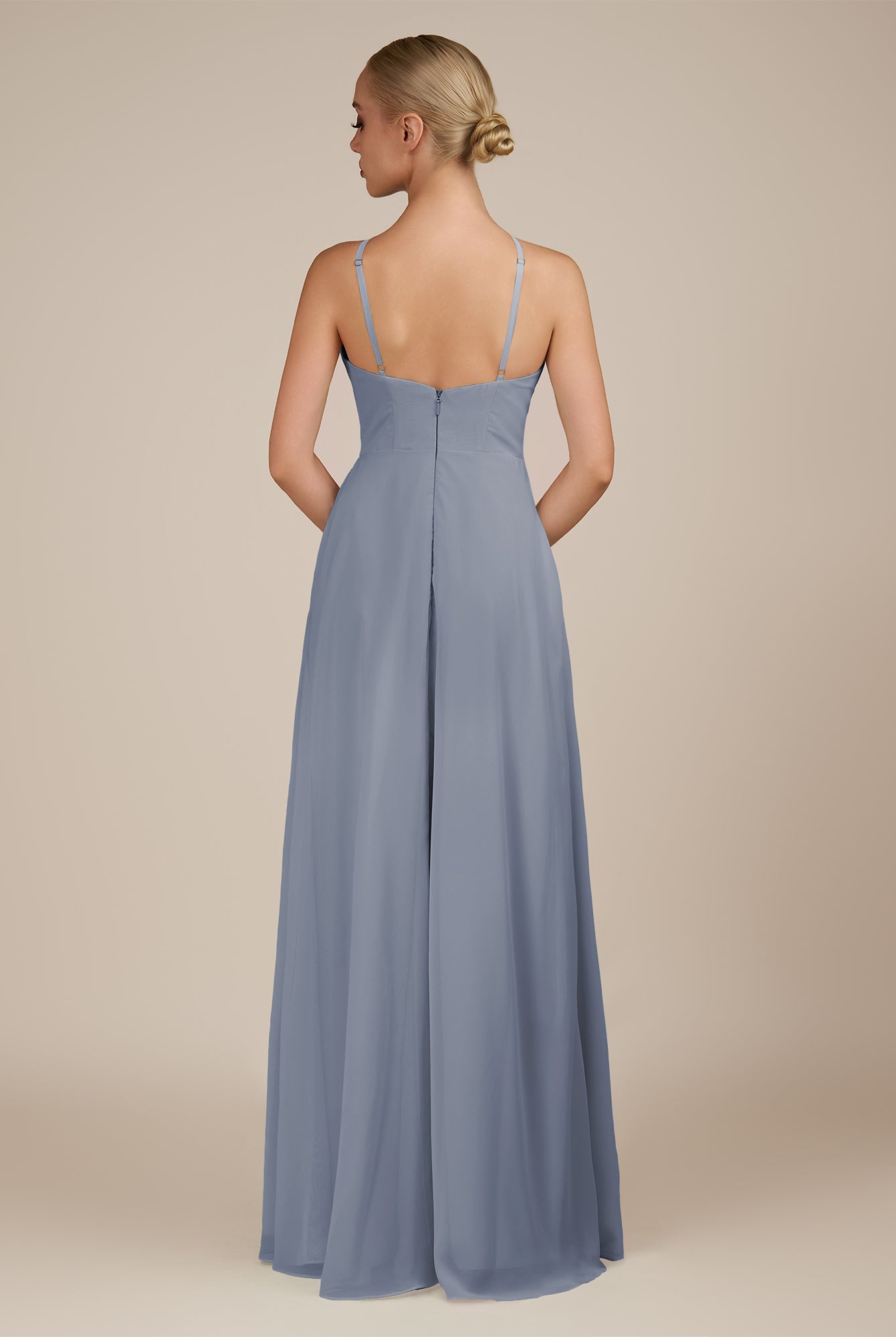 KissDress-Ione Twilight A Line Chiffon Halter Neck Long Bridesmaid Dress with Slit