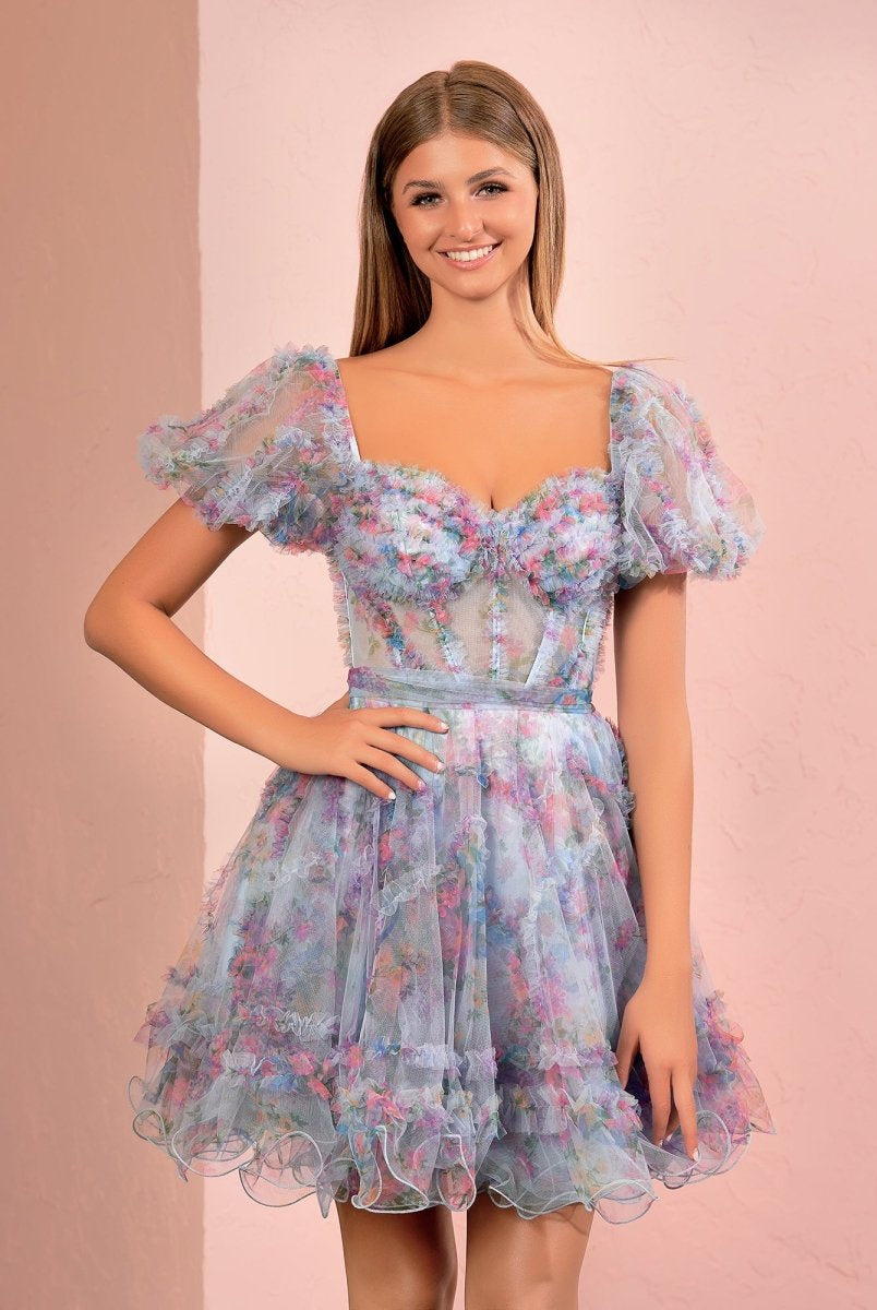 Ivana | A Line Off the Shoulder Printed Tulle Short Homecoming Dress - KissProm