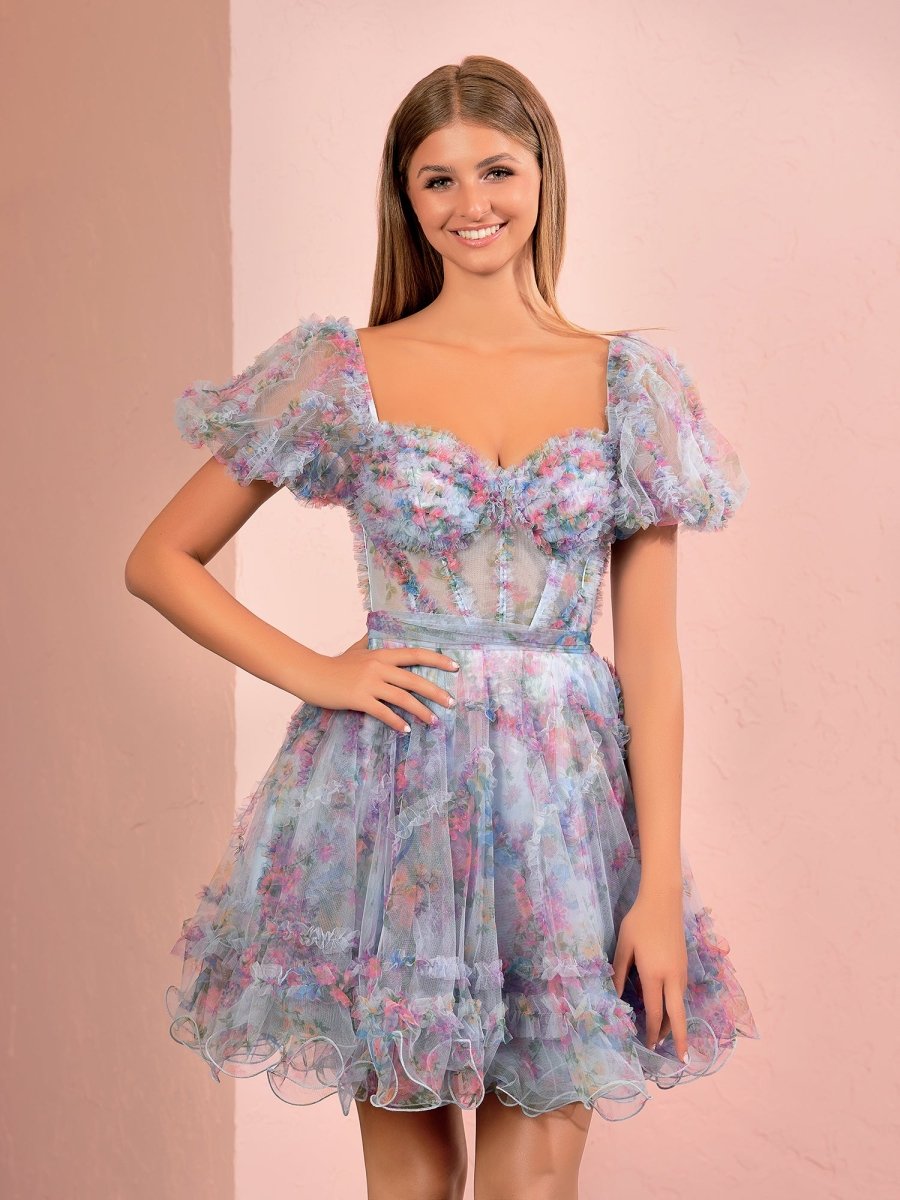 Ivana | A Line Off the Shoulder Printed Tulle Short Homecoming Dress - KissProm