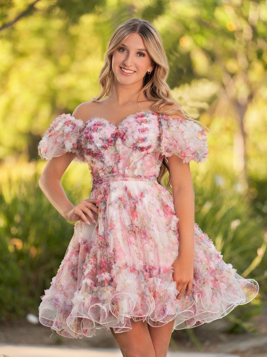 Ivana | A Line Off the Shoulder Printed Tulle Short Homecoming Dress - KissProm