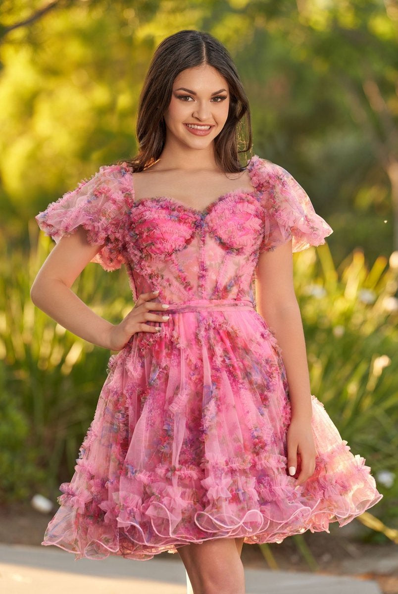 Ivana | A Line Off the Shoulder Printed Tulle Short Homecoming Dress - KissProm