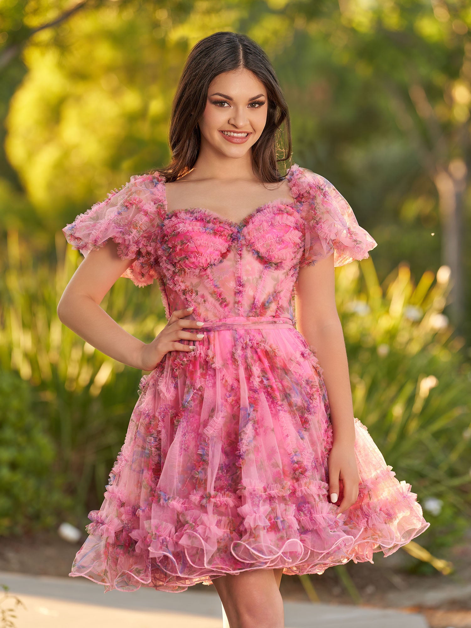 A Line Light Purple Off the Shoulder Printed Tulle Short Homecoming Dress