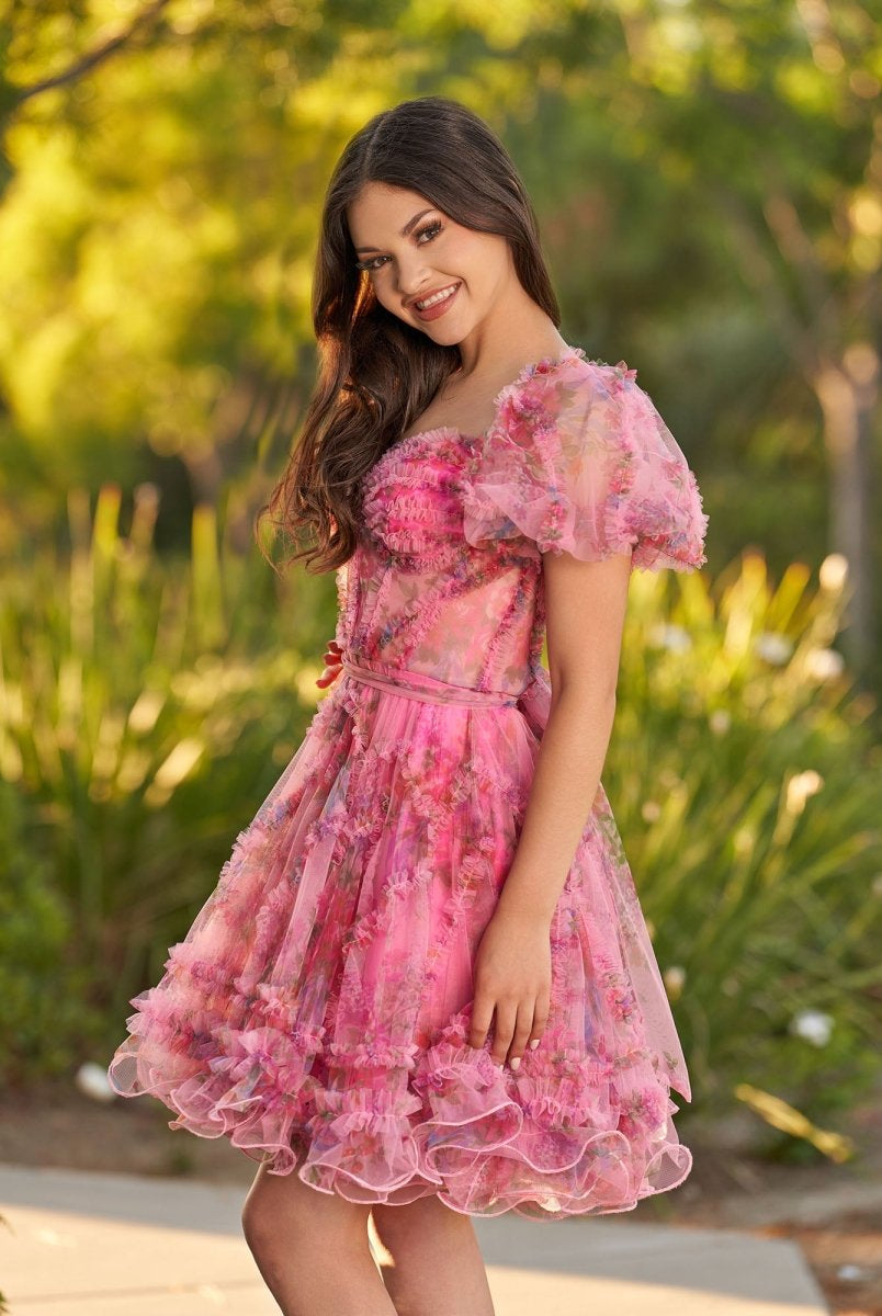 Ivana | A Line Off the Shoulder Printed Tulle Short Homecoming Dress - KissProm