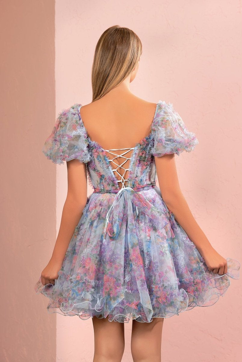 Ivana | A Line Off the Shoulder Printed Tulle Short Homecoming Dress - KissProm