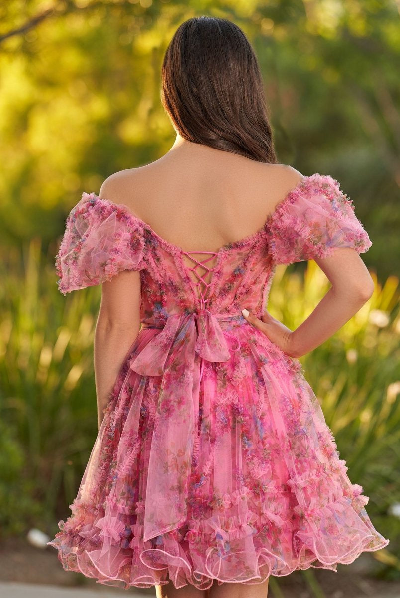 Ivana | A Line Off the Shoulder Printed Tulle Short Homecoming Dress - KissProm