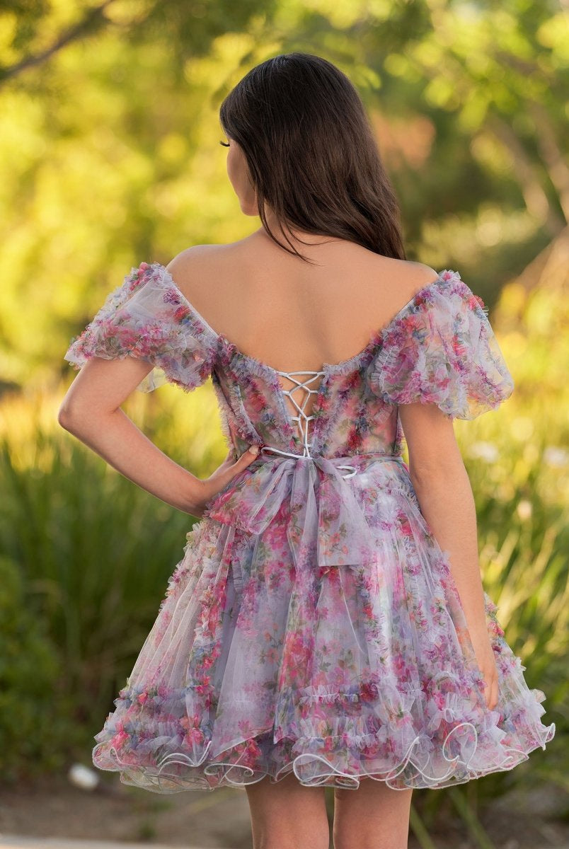 Ivana | A Line Off the Shoulder Printed Tulle Short Homecoming Dress - KissProm