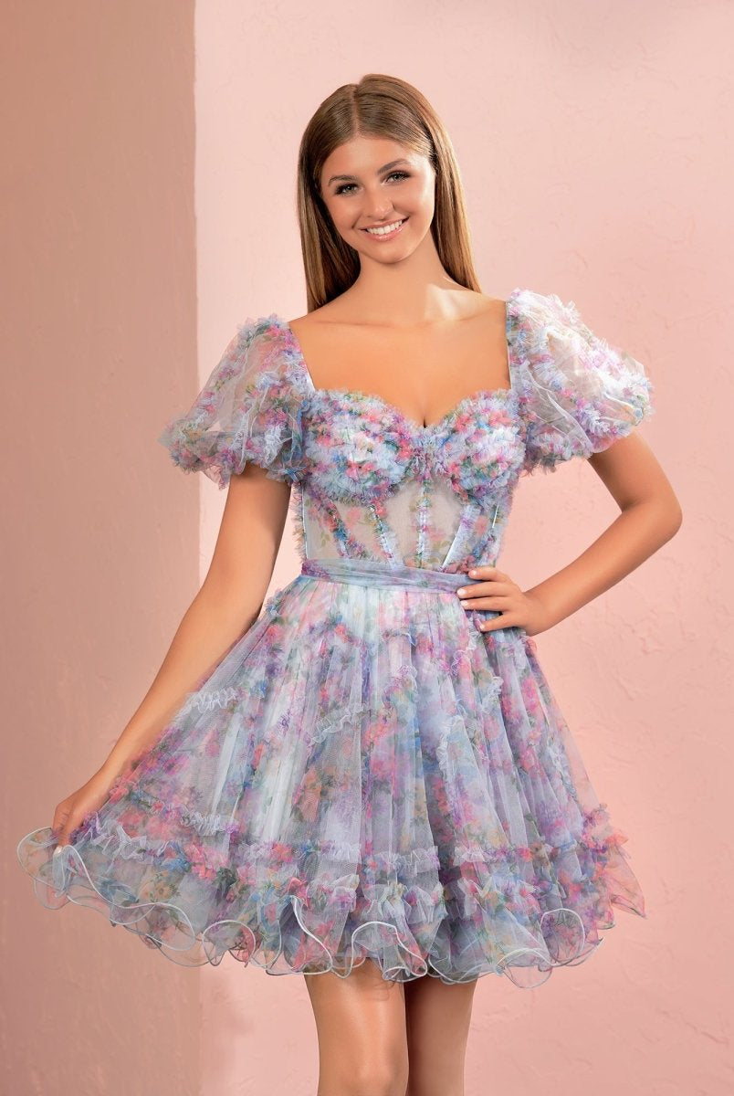 Ivana | A Line Off the Shoulder Printed Tulle Short Homecoming Dress - KissProm