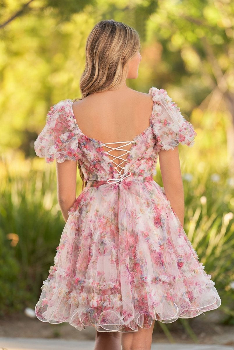 Ivana | A Line Off the Shoulder Printed Tulle Short Homecoming Dress - KissProm