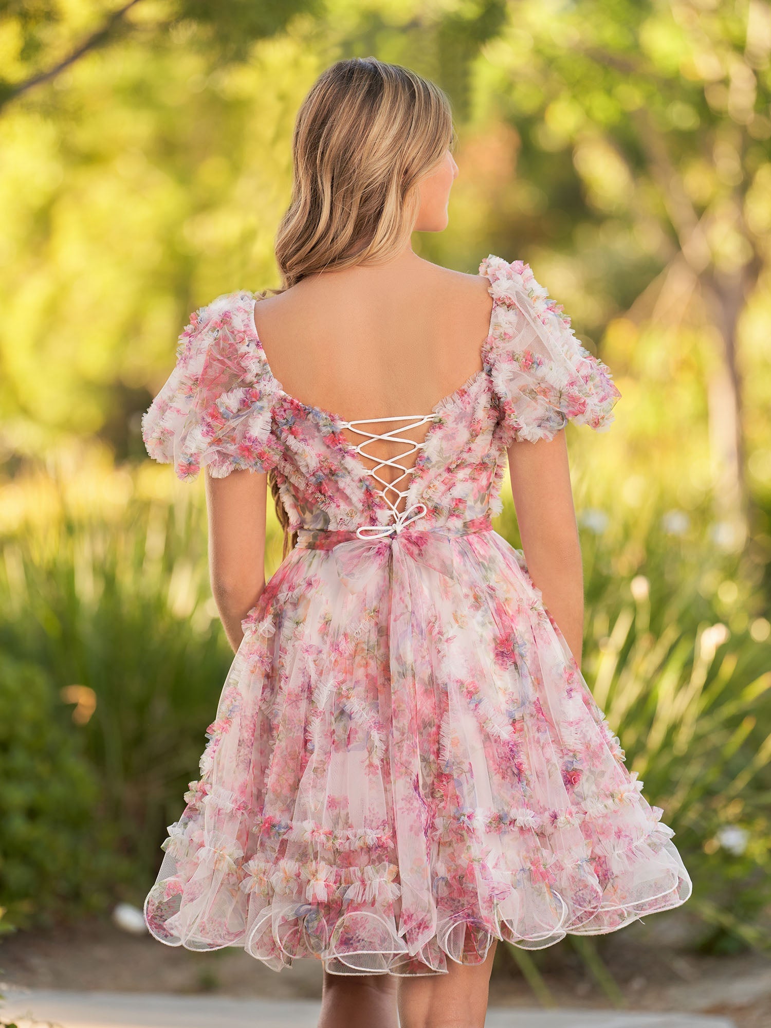 A Line Light Purple Off the Shoulder Printed Tulle Short Homecoming Dress