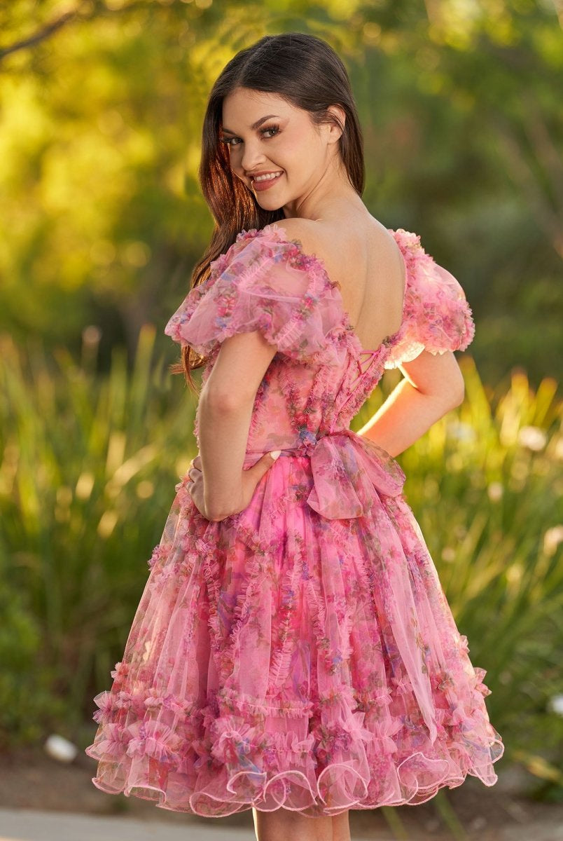 Ivana | A Line Off the Shoulder Printed Tulle Short Homecoming Dress - KissProm
