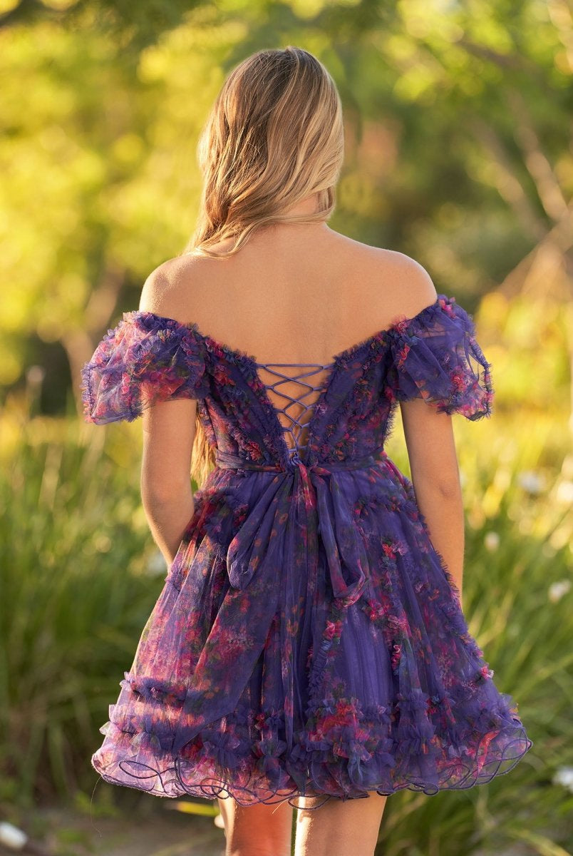 Ivana | A Line Off the Shoulder Printed Tulle Short Homecoming Dress - KissProm