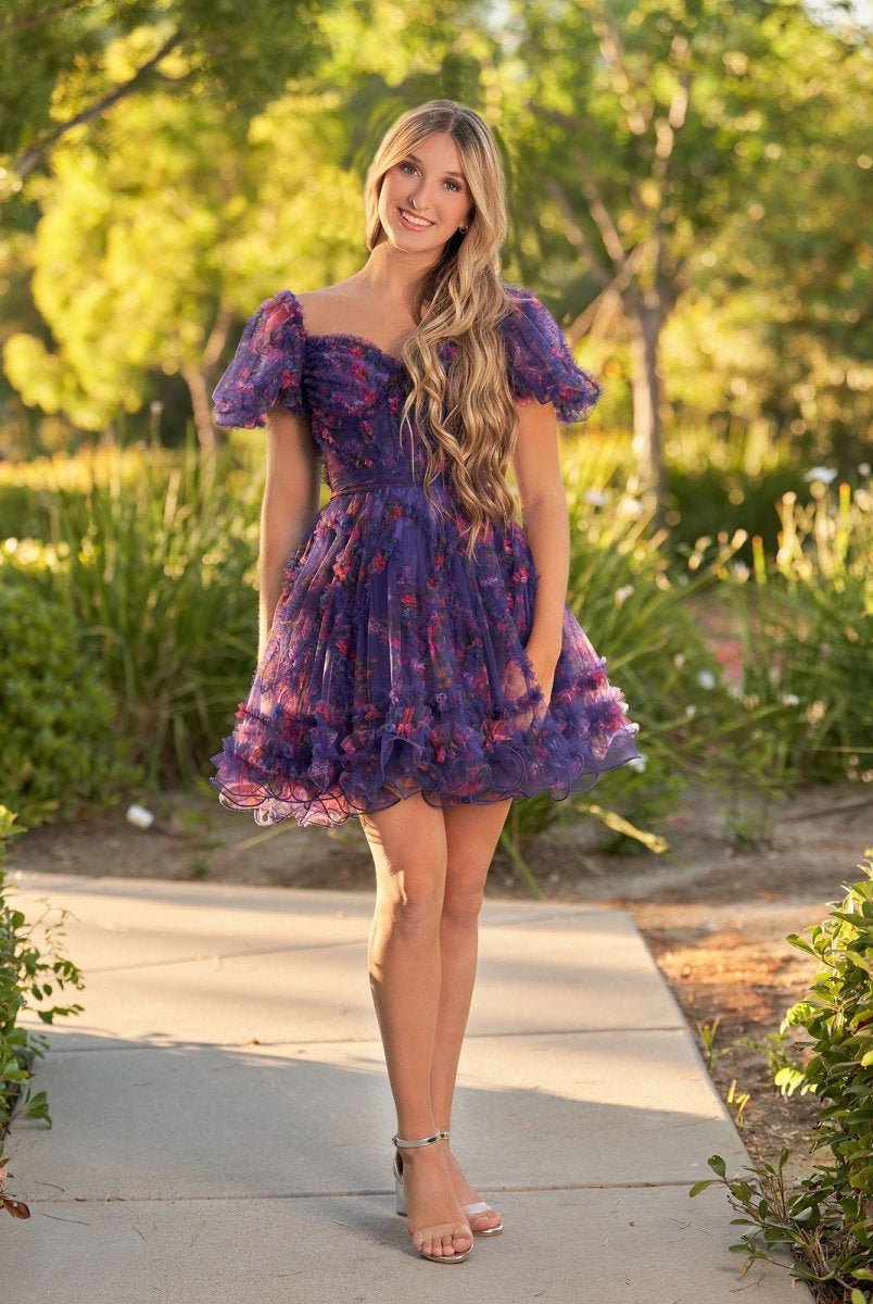 Ivana | A Line Off the Shoulder Printed Tulle Short Homecoming Dress - KissProm