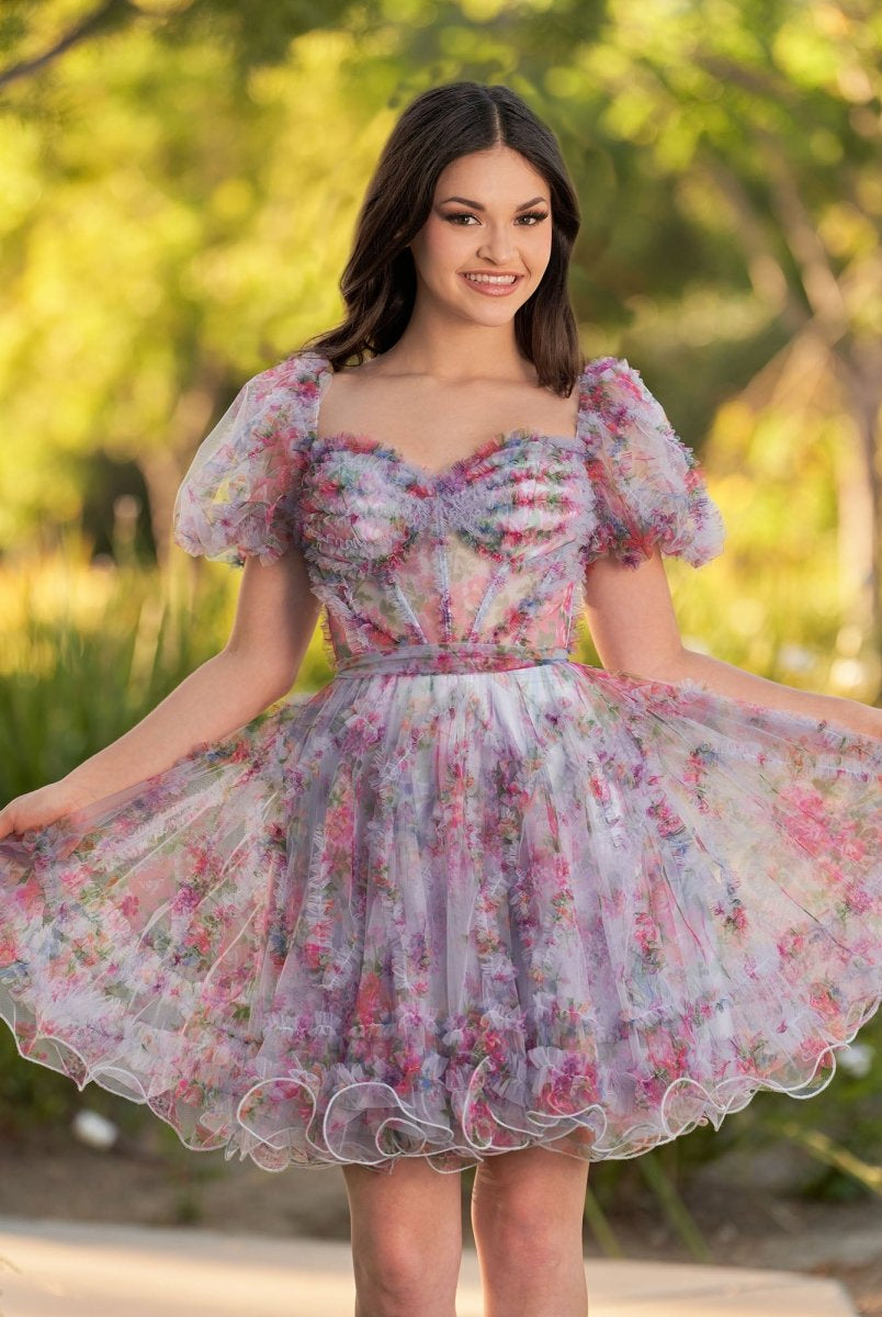 Ivana | A Line Off the Shoulder Printed Tulle Short Homecoming Dress - KissProm