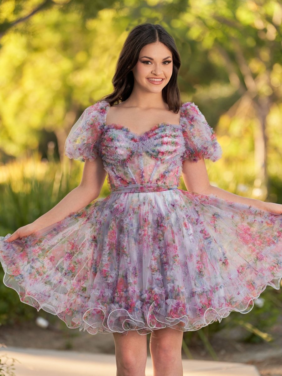 Ivana | A Line Off the Shoulder Printed Tulle Short Homecoming Dress - KissProm