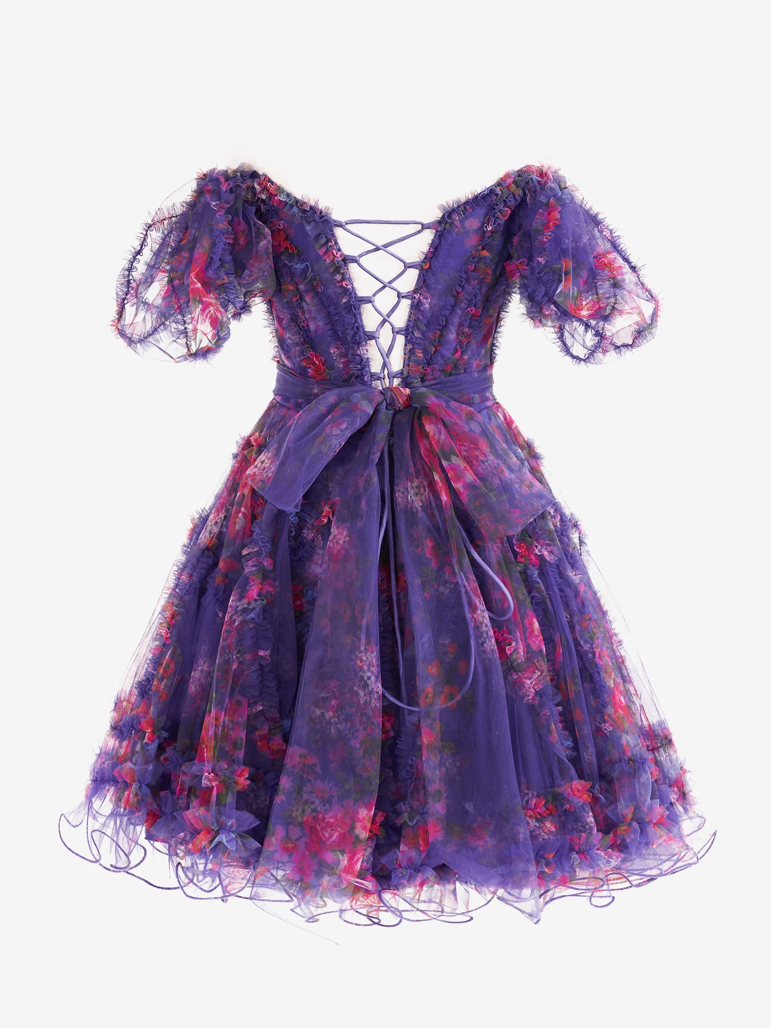 Purple A Line Off the Shoulder Floral Printed Homecoming Dress