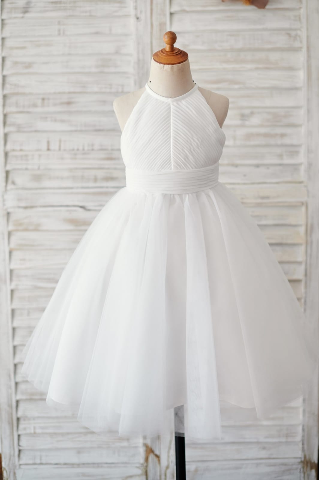 Chiffon Tulle Halter Neck Keyhole Back Flower Girl Dress