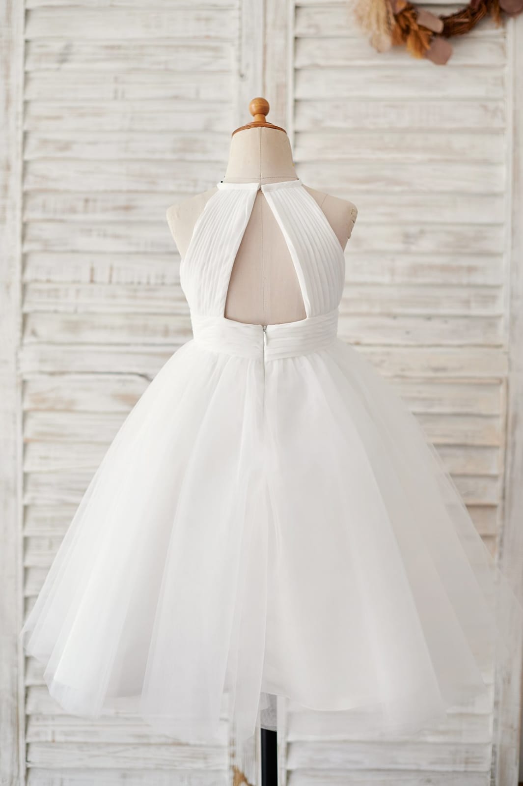 Chiffon Tulle Halter Neck Keyhole Back Flower Girl Dress