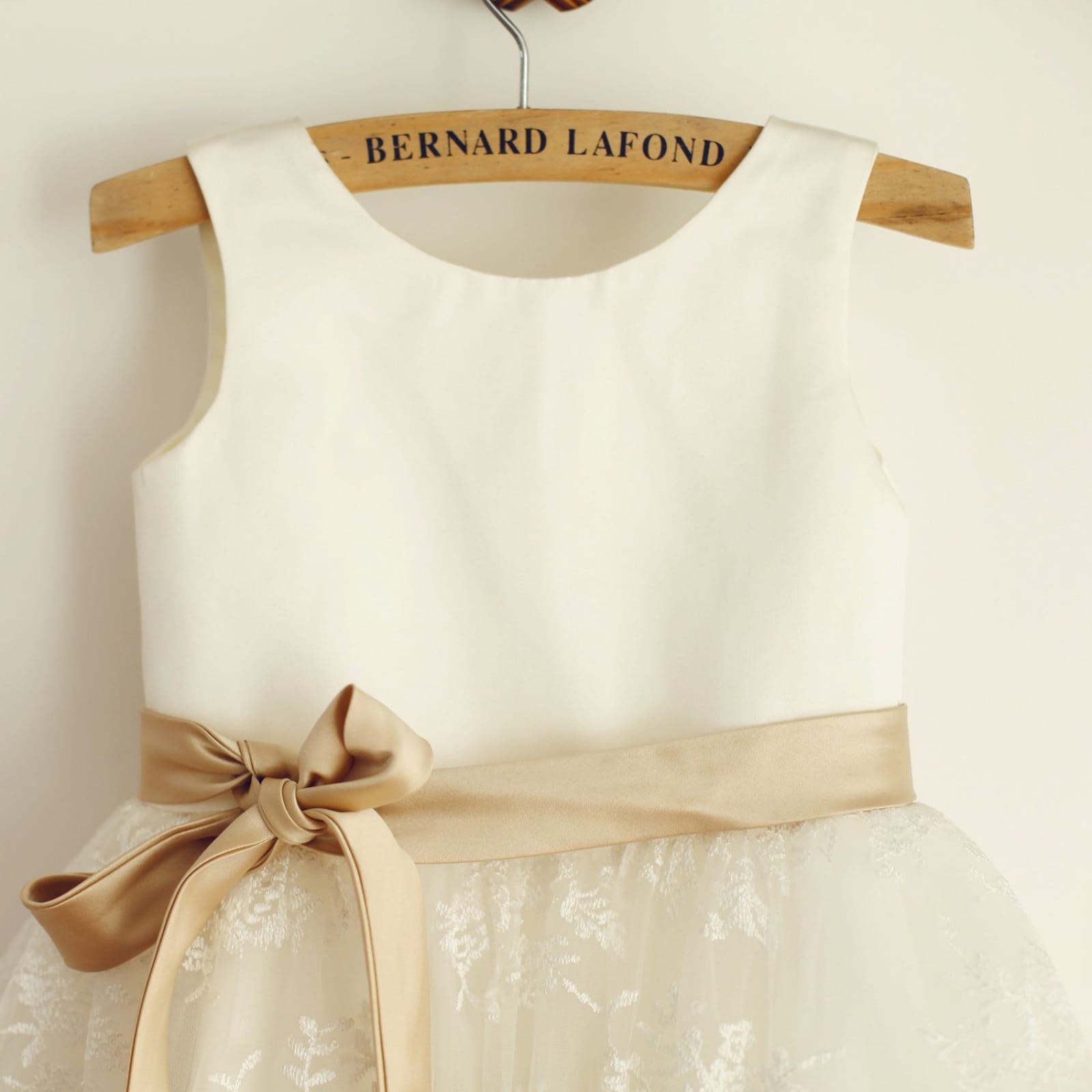 Champagne Belt, Lace Satin Flower Girl Dress