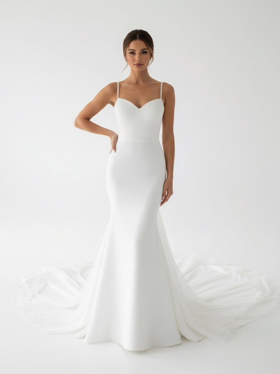 KissDress-Ivory Sweetheart Backless Mermaid Long Wedding Dress with Attached Train